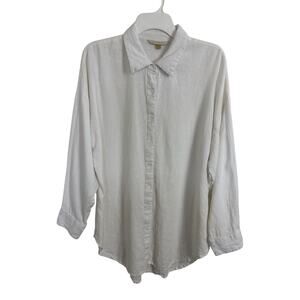 Downeast Linen Blend White Oversized Button Front Beach Cover Up Medium